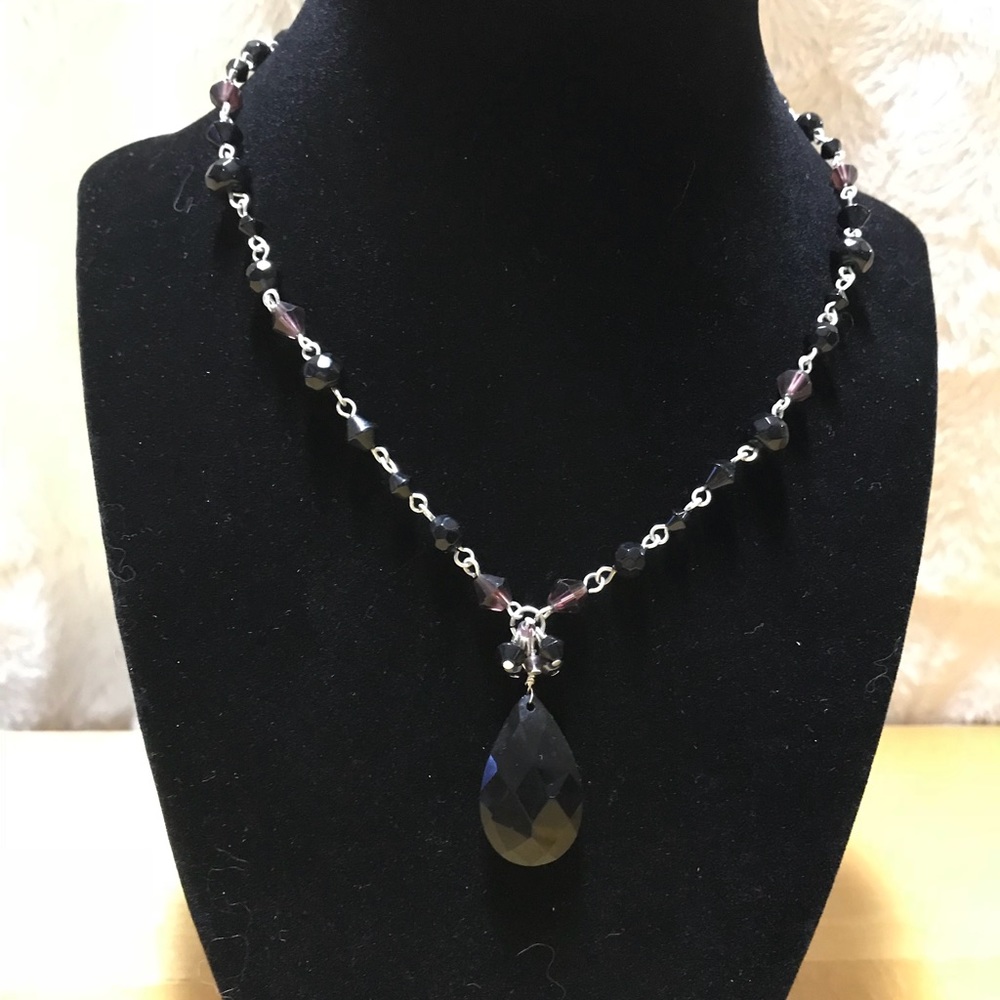 Black crystal stone necklace