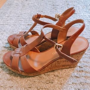 Franco Sarto brown leather wedge heels - size 8