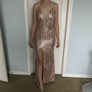 “Come Closer Maxi Dress” Rose Gold