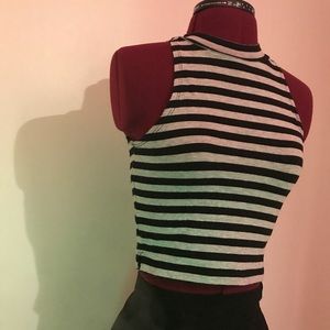 Black & Gray Striped Crop Top High Neck Sleeveless