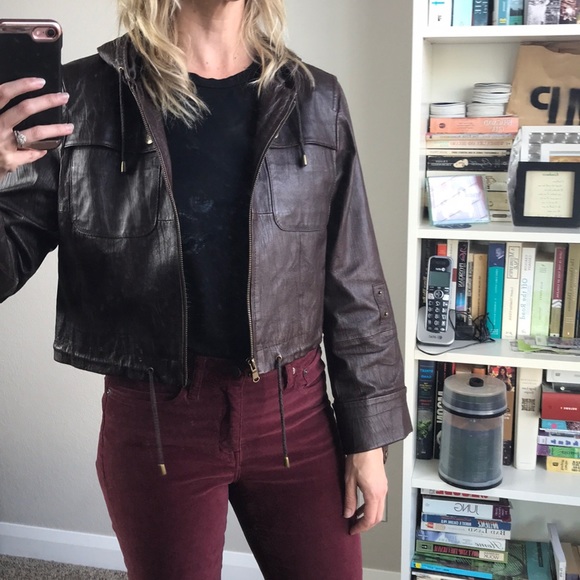 My Tribe Jackets & Blazers - My Tribe USA brown 100% leather hoodie crop jacket