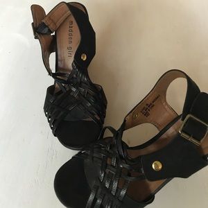 Madden Girl Black Strappy Wedges