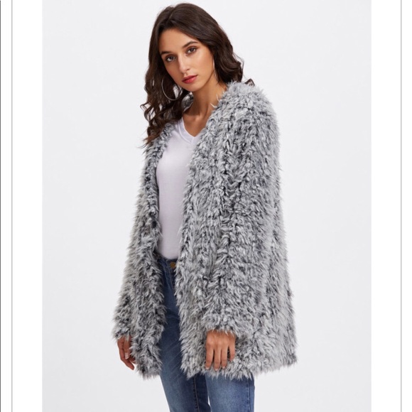 FURRY FAUX FUR GRAY CARDIGAN BF SALE FIRM - Picture 5 of 7