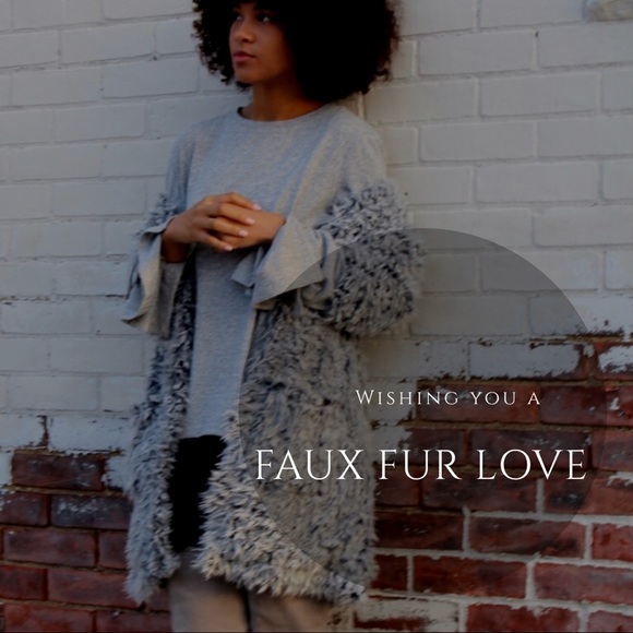 FURRY FAUX FUR GRAY CARDIGAN BF SALE FIRM - Picture 3 of 7