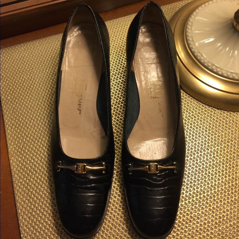 Ferragamo Black & Gold Loafers