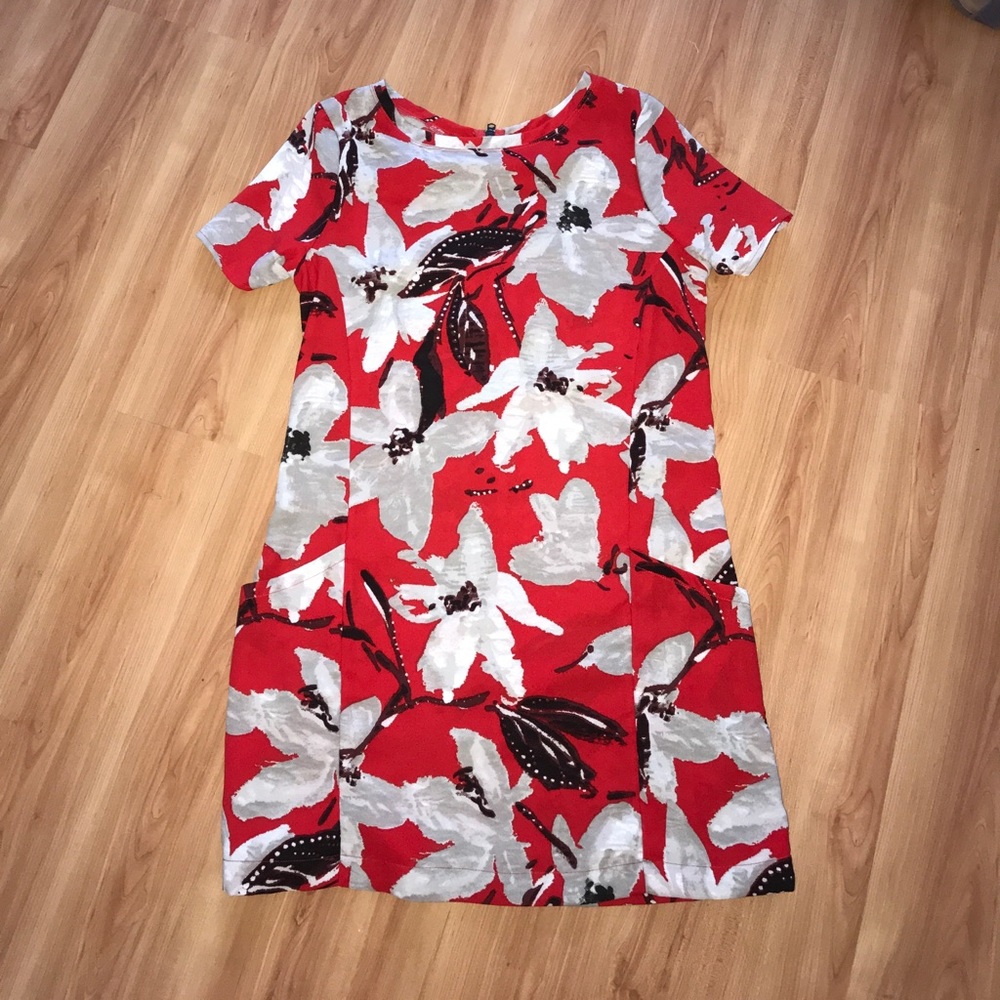 Red floral dress with pockets