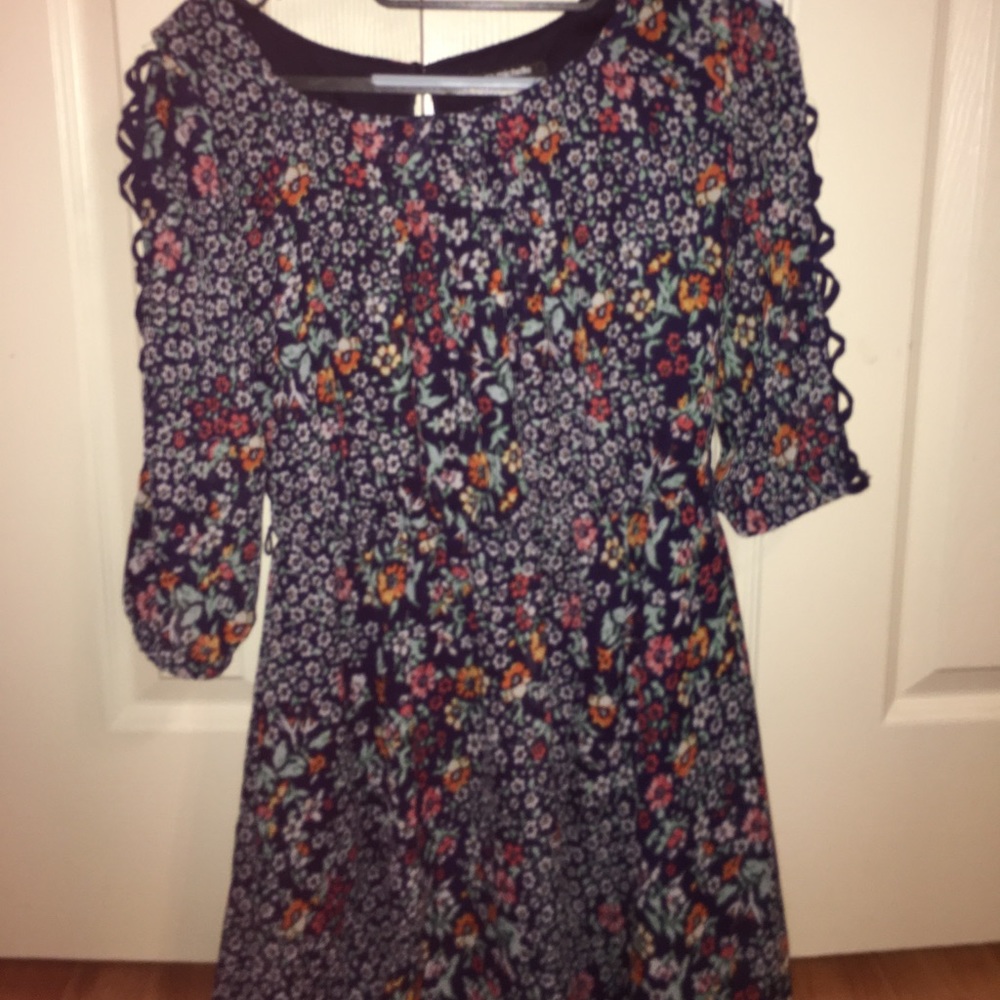 Floral navy half sleeve dress