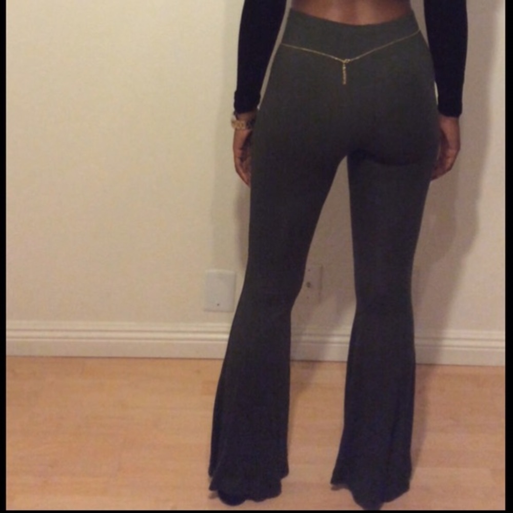 Dark Green Flare High Rise Pant
