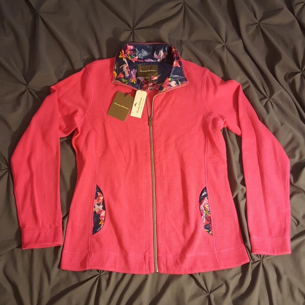 Pink / Floral Tommy Bahama Zip-Up Sweater