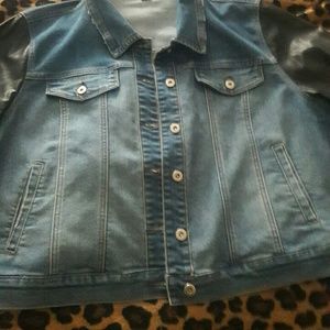 Denim Jacket With Leather Sleeves