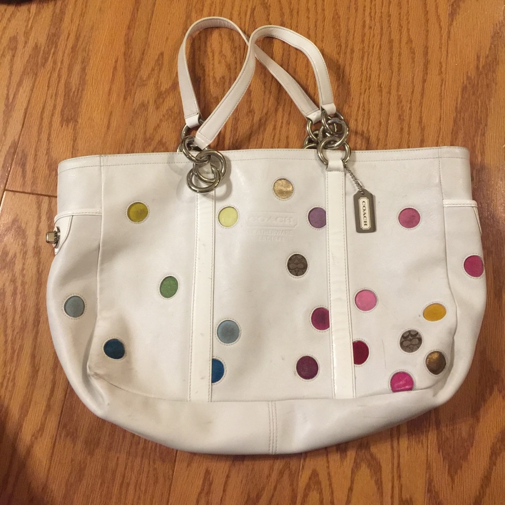 Coach White Multicolor PolkaDot Lg Gallery Purse