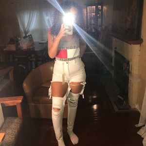 Distressed white pants