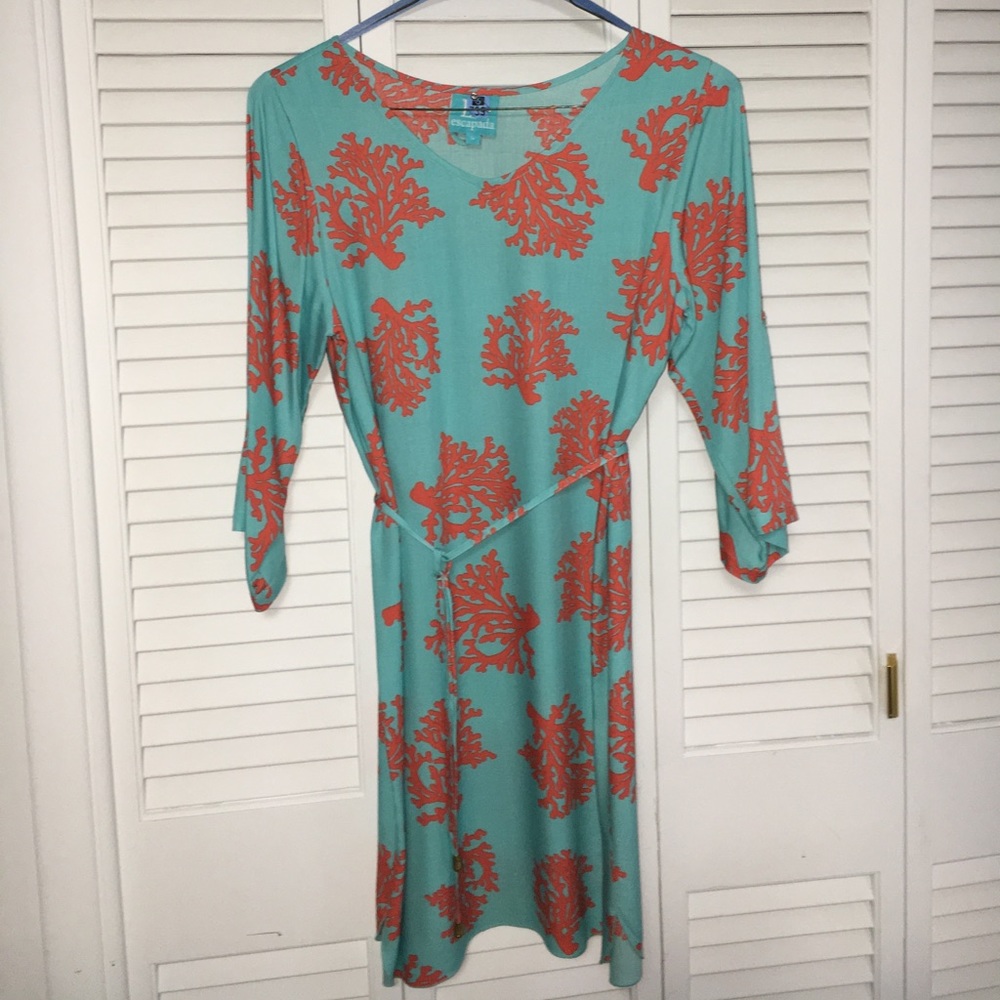 Escapada Turquoise Dress with Orange Coral Print