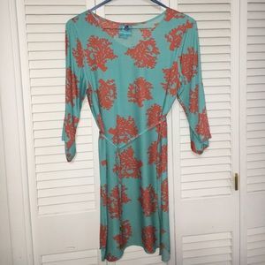 Escapada Turquoise Dress with Orange Coral Print