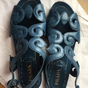 Prada Baroque Swirl Leather Sandal -green blue