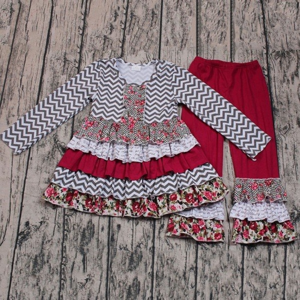 CHEVRON & FLORAL LACE RUFFLE COLORFUL PRINT TWO PI