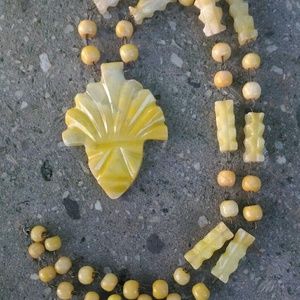 Yellow agate mask vintage necklace