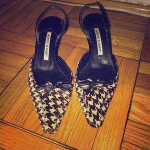 Manolo Blahnik Slingback Houndstooth Mule