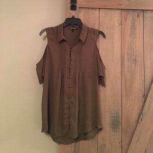 Cold Shoulder Olive Green Blouse