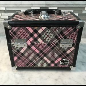 White, Black, and Pink Plaid Makeup Case