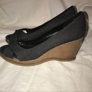 American Eagle DarkDenim Open Toe Wedges