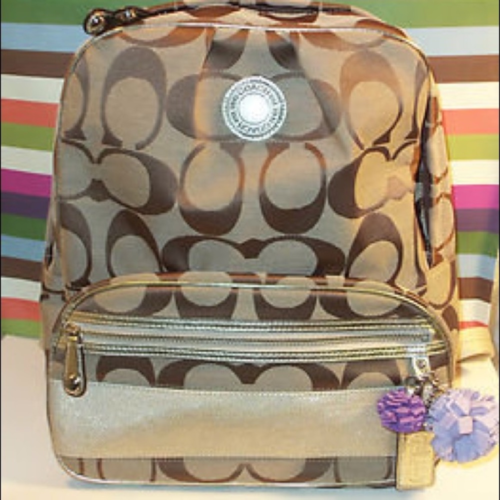 Auth. Coach Signature 🎒 Khaki/Purple Stripe