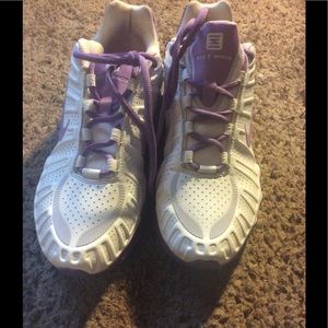White and purple Nike shox tennis