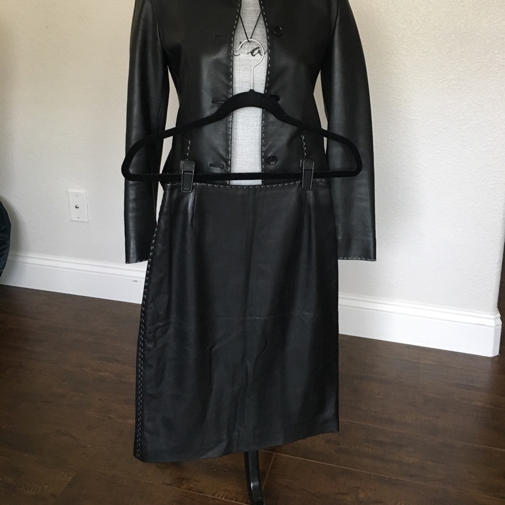 Leather skirt suit ensemble