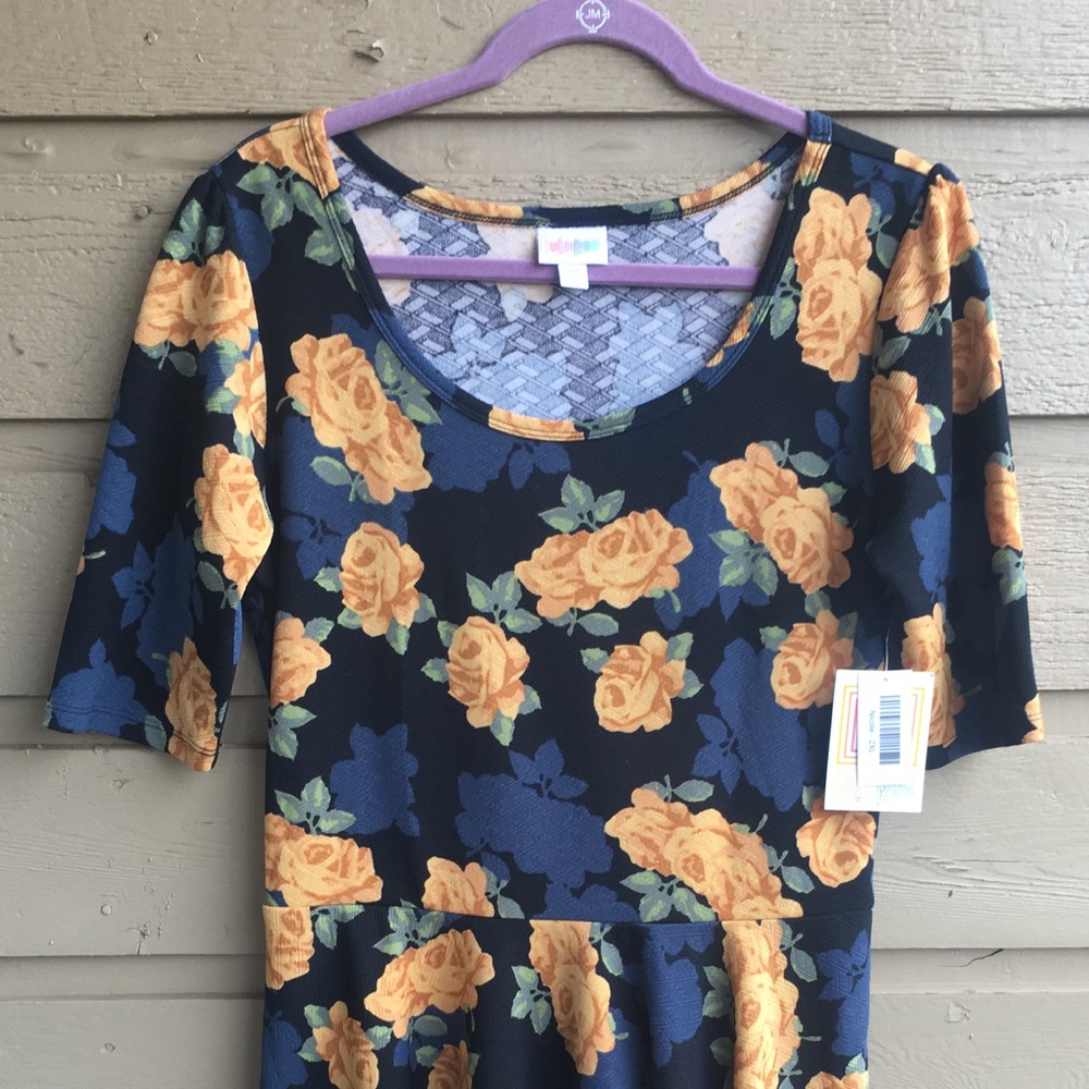 NWT LuLaRoe Black/Navy Floral Nicole Dress 2XL