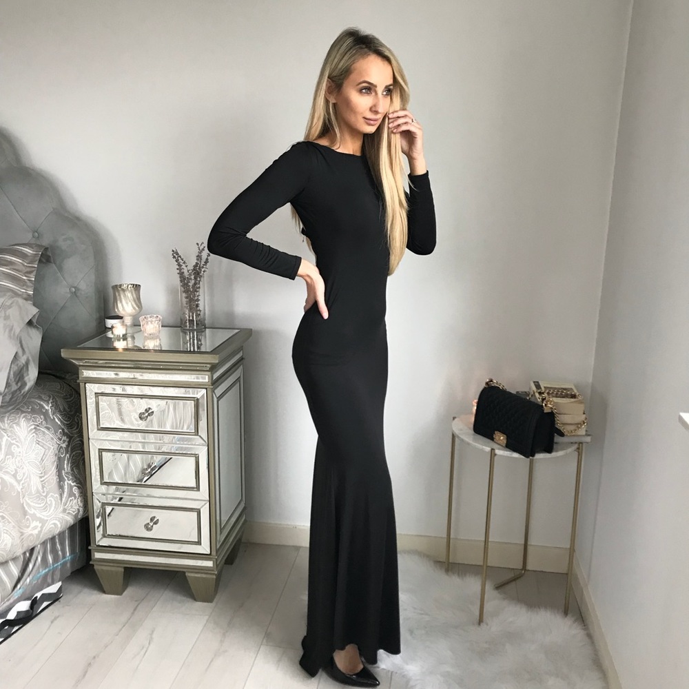 Black Long Sleeve Open Back Cocktail/Formal Dress - Picture 2 of 6