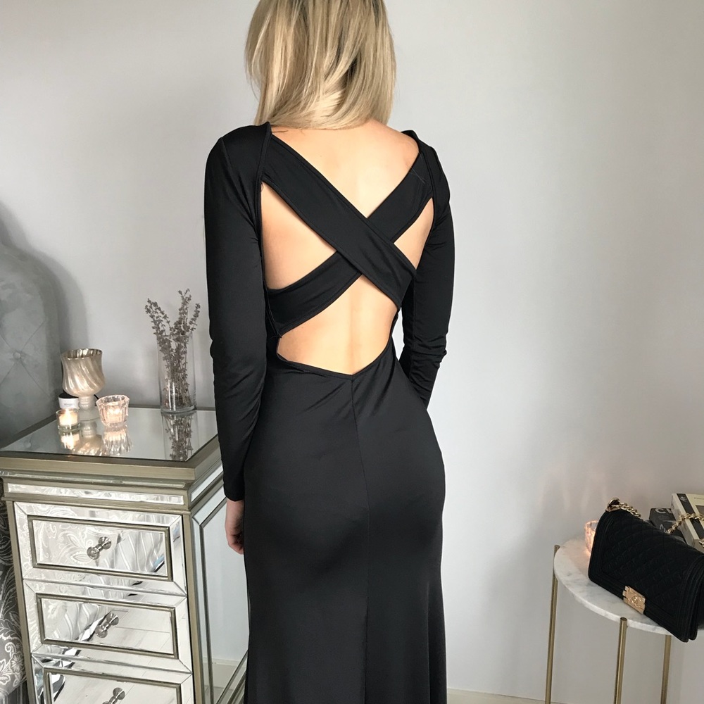 Black Long Sleeve Open Back Cocktail/Formal Dress - Picture 6 of 6