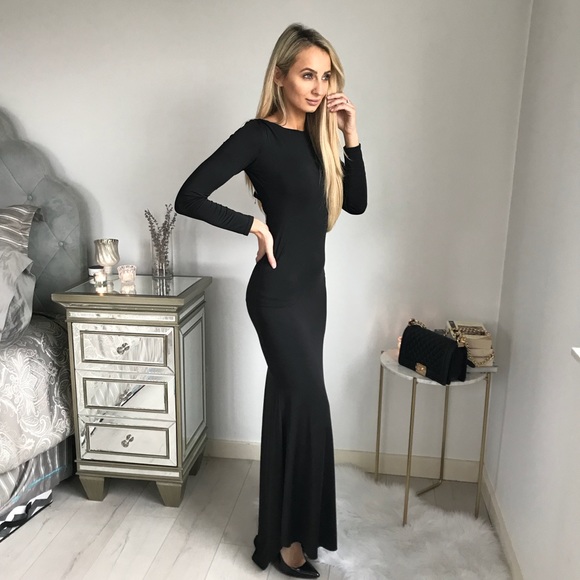 Black Long Sleeve Open Back Cocktail/Formal Dress - Picture 2 of 6