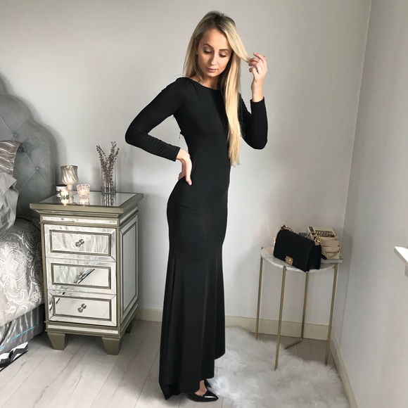 Black Long Sleeve Open Back Cocktail/Formal Dress - Picture 3 of 6