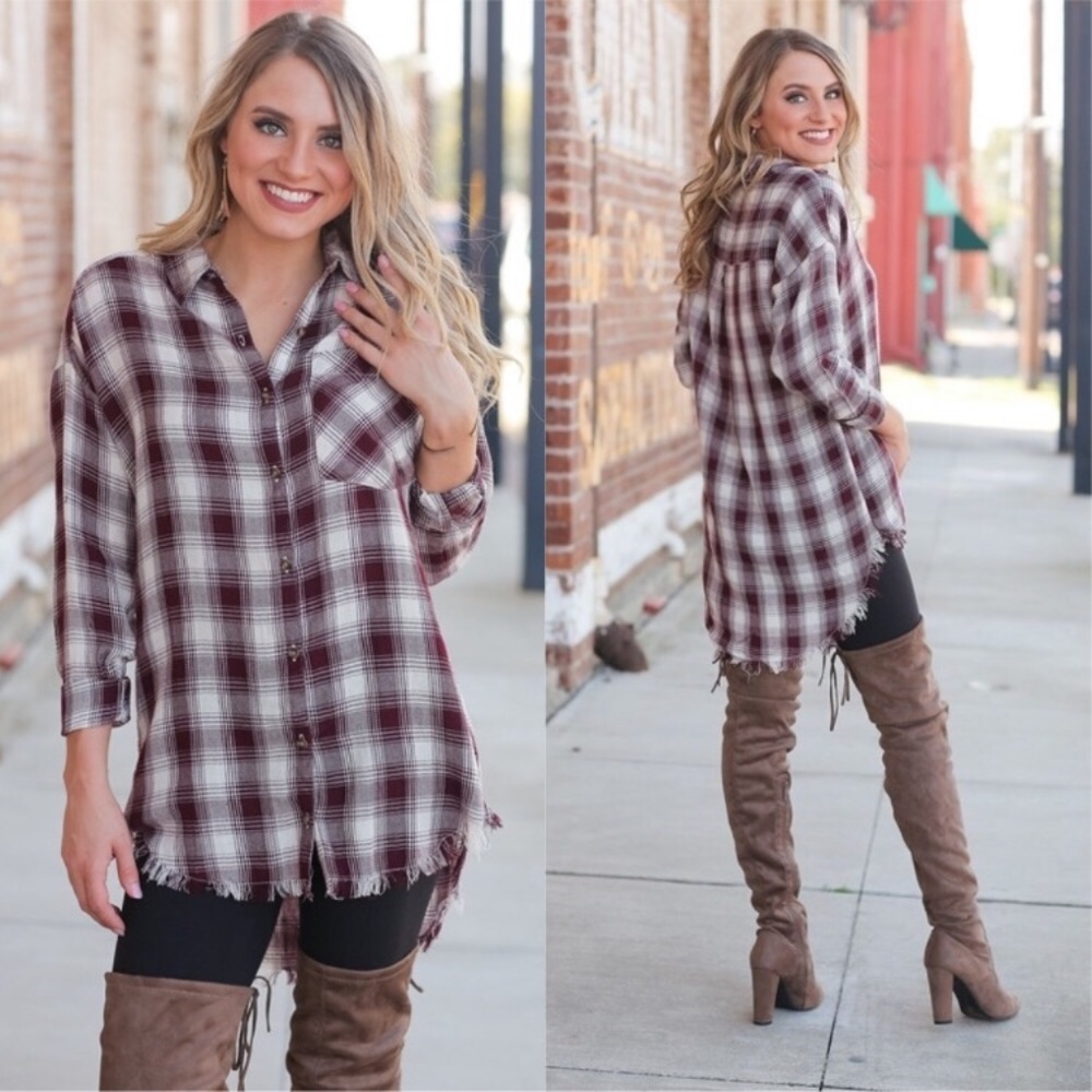 Checkered Plaid Button Up Tunic