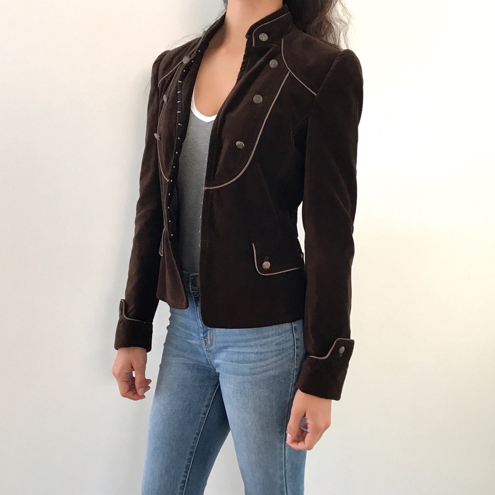 Brown Velvet Military Style Blazer from Zara Small