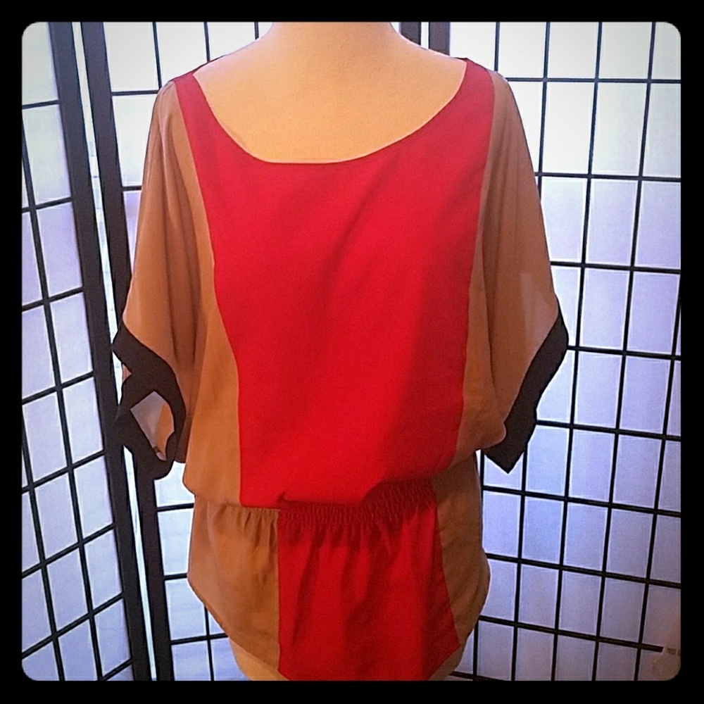 The Limited red/taupe color block top