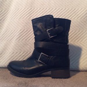Black leather combat boots