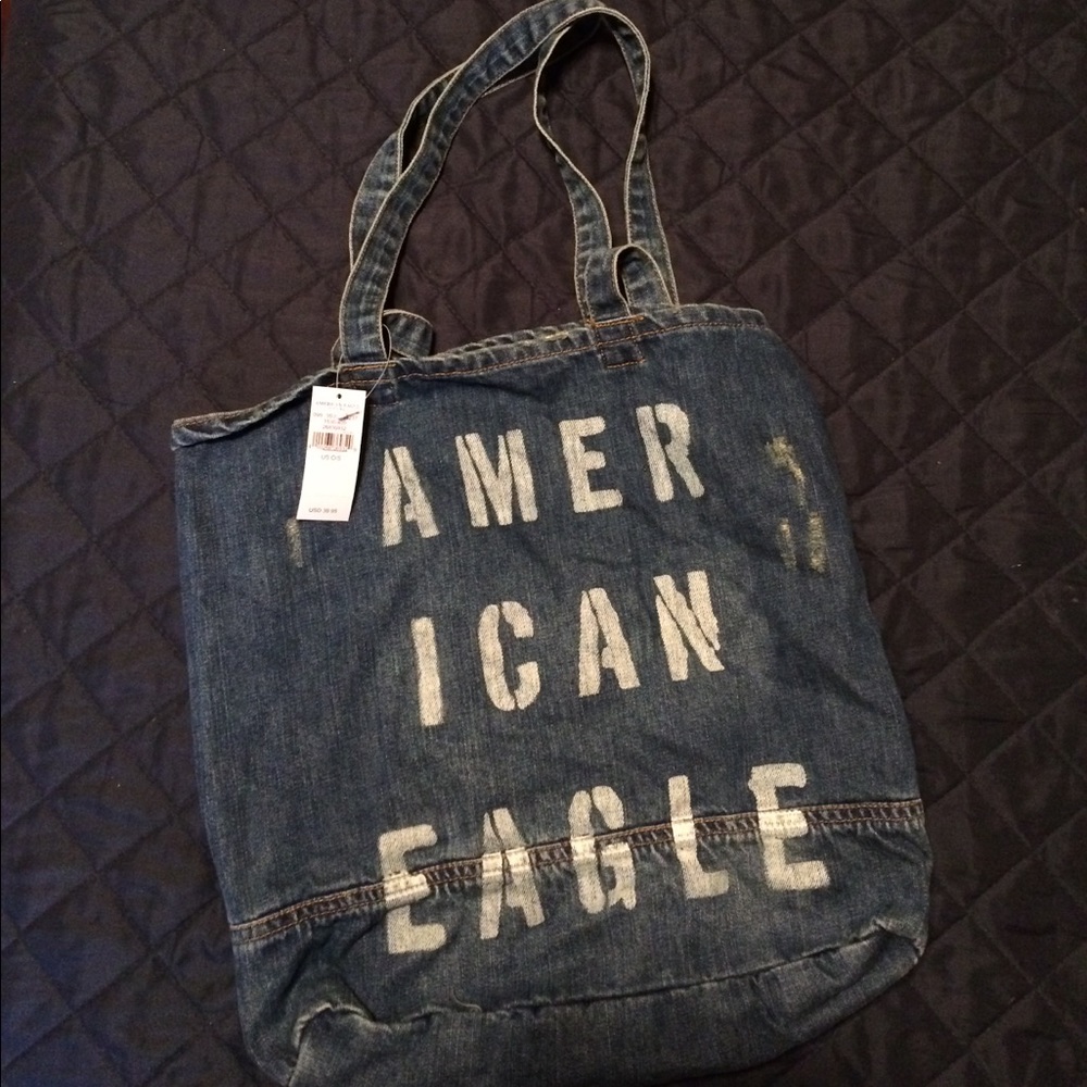 American Eagle distressed denim jean bag NWT