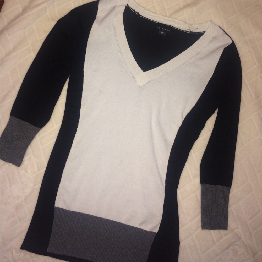 black white and grey sweater