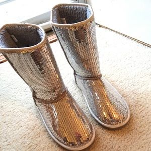 Silver shiny boots
