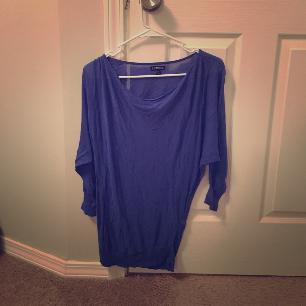 Express blue cowl neck dolman top