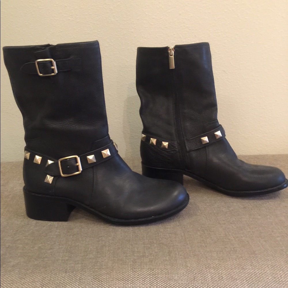 Grey by Saks Fifth Ave.  Black studded moto boot