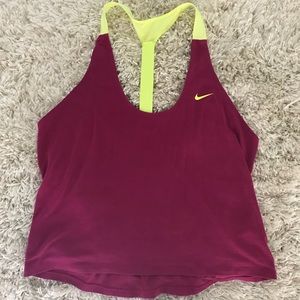 Nike fuchsia & neon yellow t-strap workout tank
