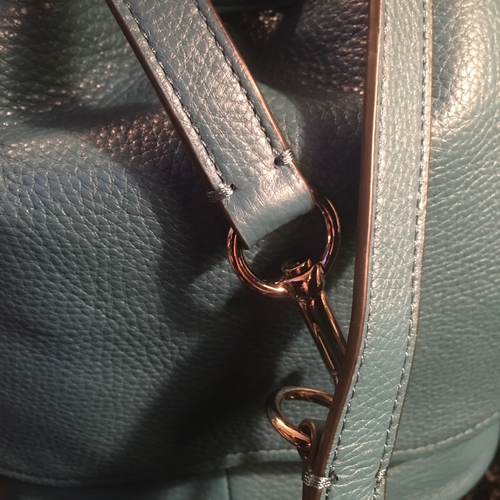 NWT - COACH TEAL BLUE PEBBLED LEATHER SHOULDER BAG - Picture 5 of 7