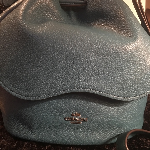 NWT - COACH TEAL BLUE PEBBLED LEATHER SHOULDER BAG - Picture 2 of 7