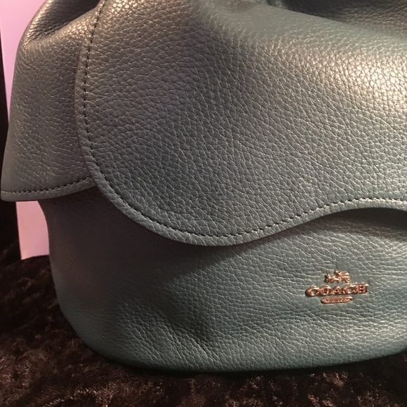 NWT - COACH TEAL BLUE PEBBLED LEATHER SHOULDER BAG - Picture 3 of 7