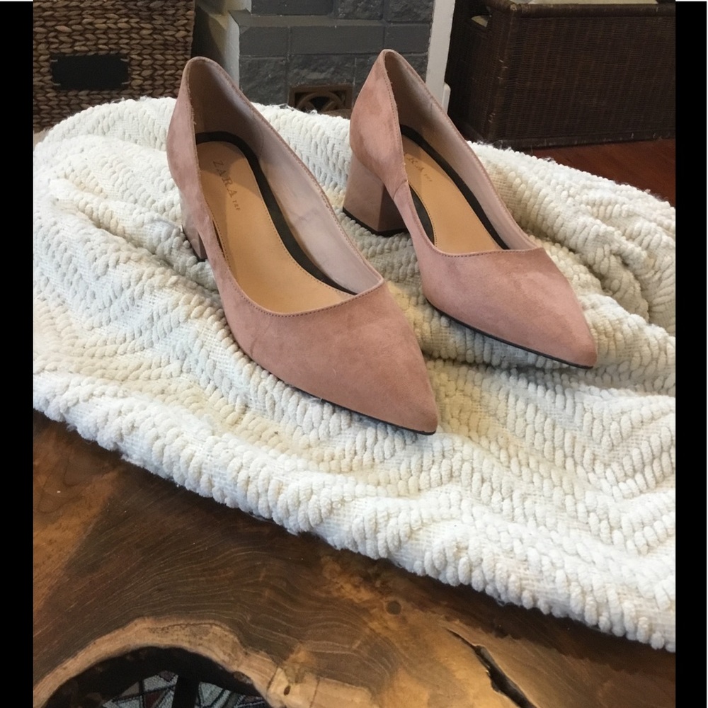 Blush Pink Zara Suede and Patent Pumps