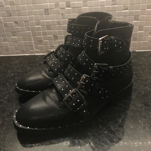 Black Leather Silver Stud Ankle Boots