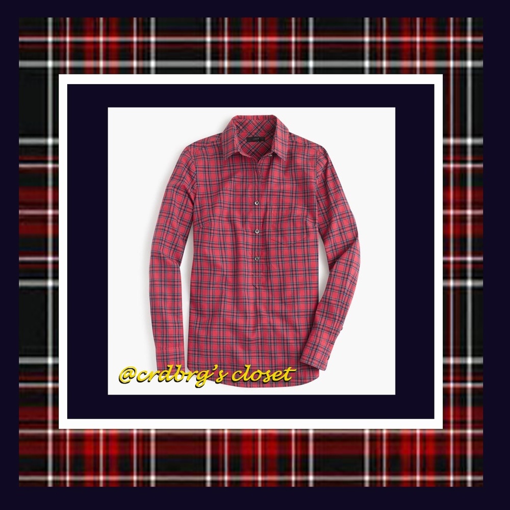 NWOT, JCrew Red Tartan Plaid Popover Shirt