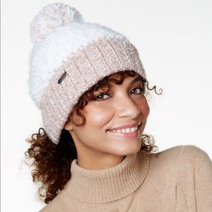 women's beanie! soft cable fold beanie with pom,